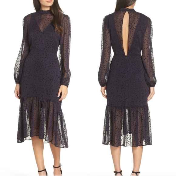 Avec Les Filles Dresses & Skirts - Avec Les Filles Flocked Star Ruffle Dress Navy/Blk